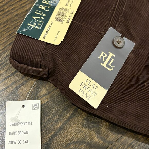 Ralph Lauren Chocolate Brown Corduroy Flat Front Pants - 36x34 - Picture 3 of 6